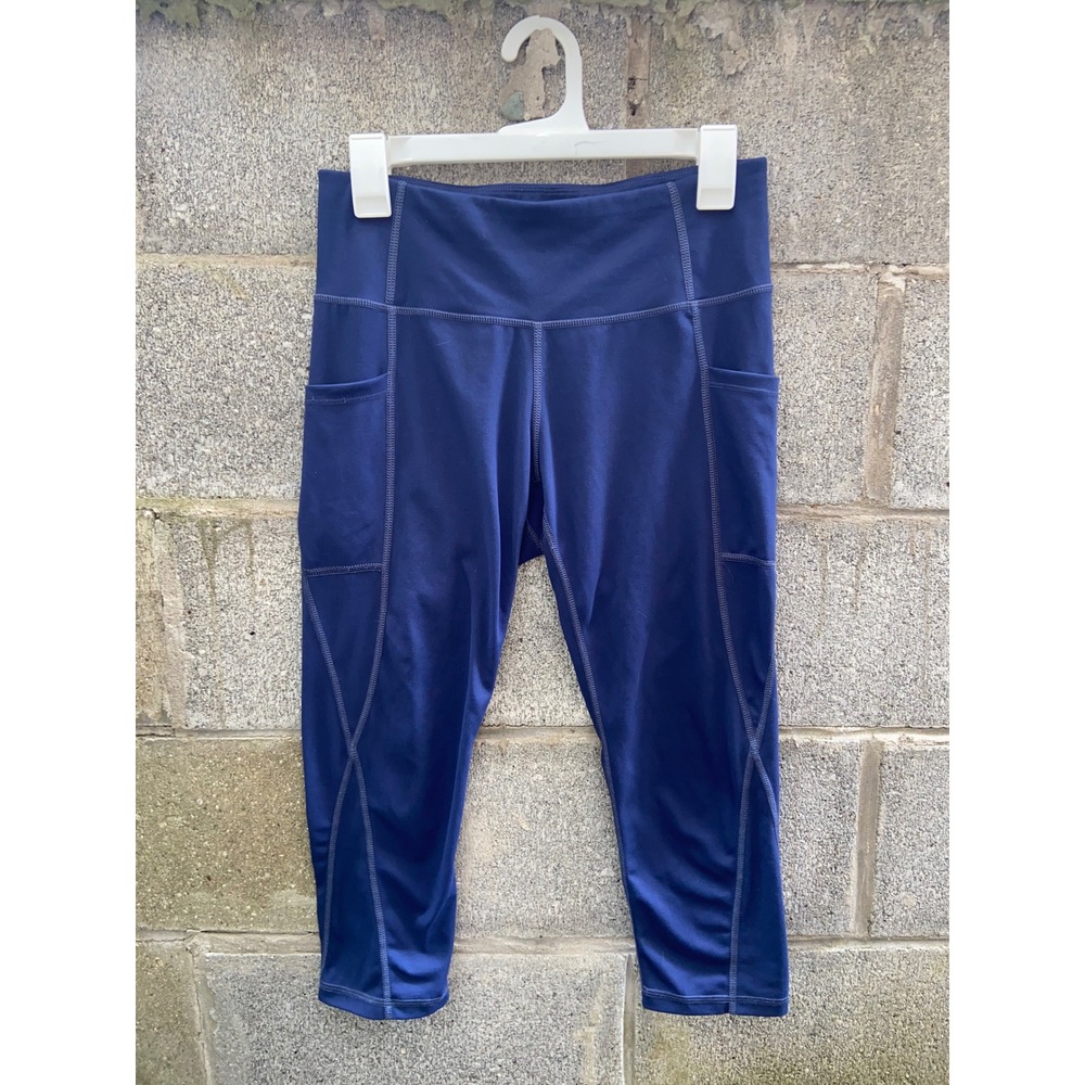 Heathyoga Navy Blue High Waisted Capri Leggings with Pockets Athletic Active M